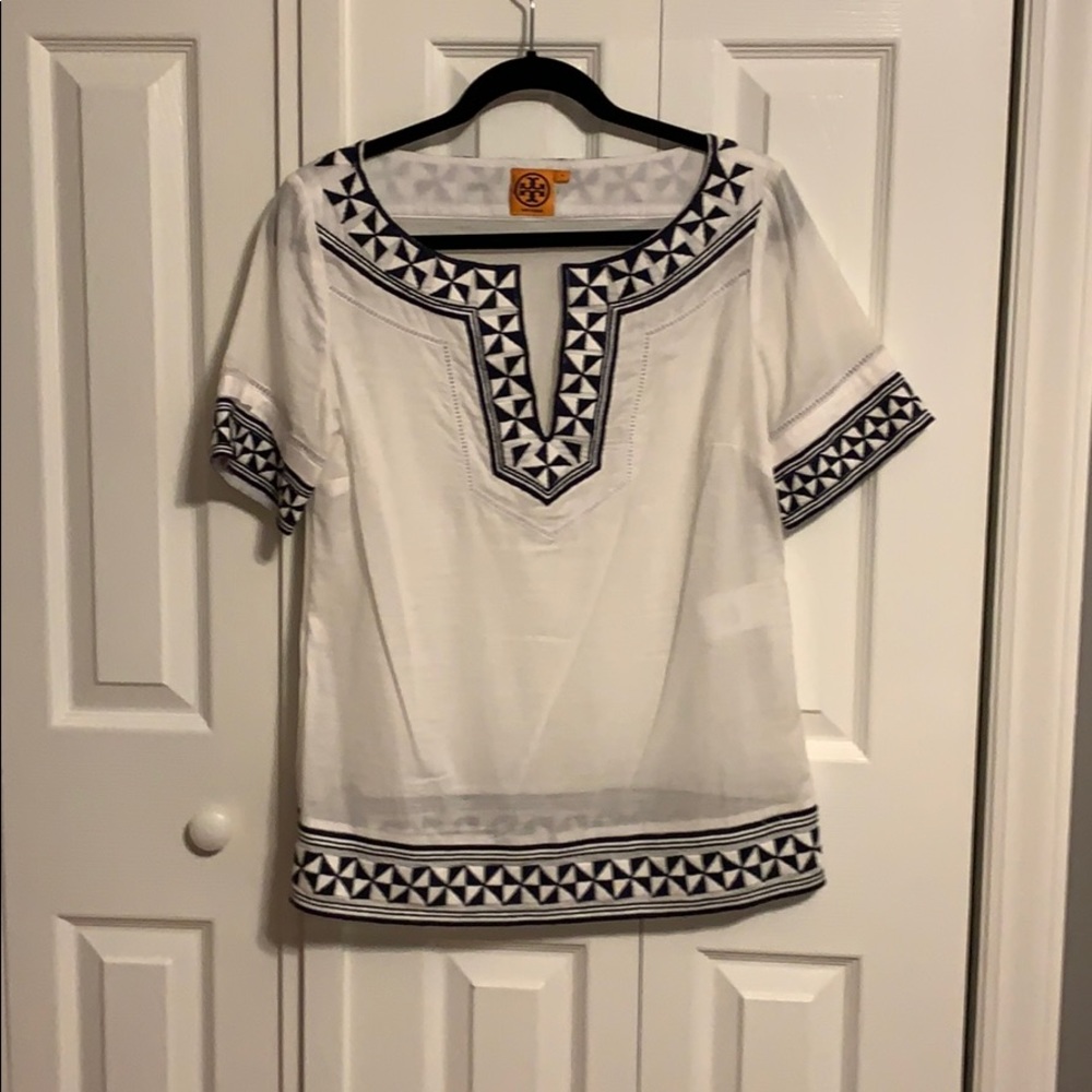 Tory birch embroidered linen shirt